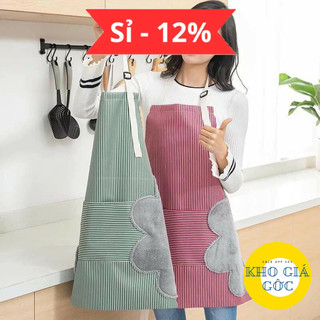 Tạp dề kẻ hoa có khăn lau tay bên hông, tạp dề chống thấm nước (GIAO MÀU NGẪU NHIÊN)