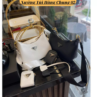 Túi Prada sét 2 đeo chéo bản dây to màu đen trắng size 20 mẫu mới