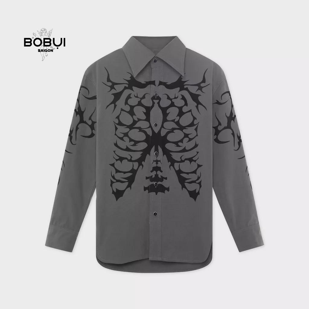 ÁO SƠ MI CANVAS XÁM HÌNH XƯƠNG