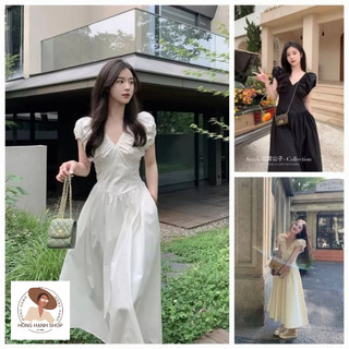 Váy đầm maxi cổ V nhúm vai hàng 2 lớp loại đẹp siêu xinh
