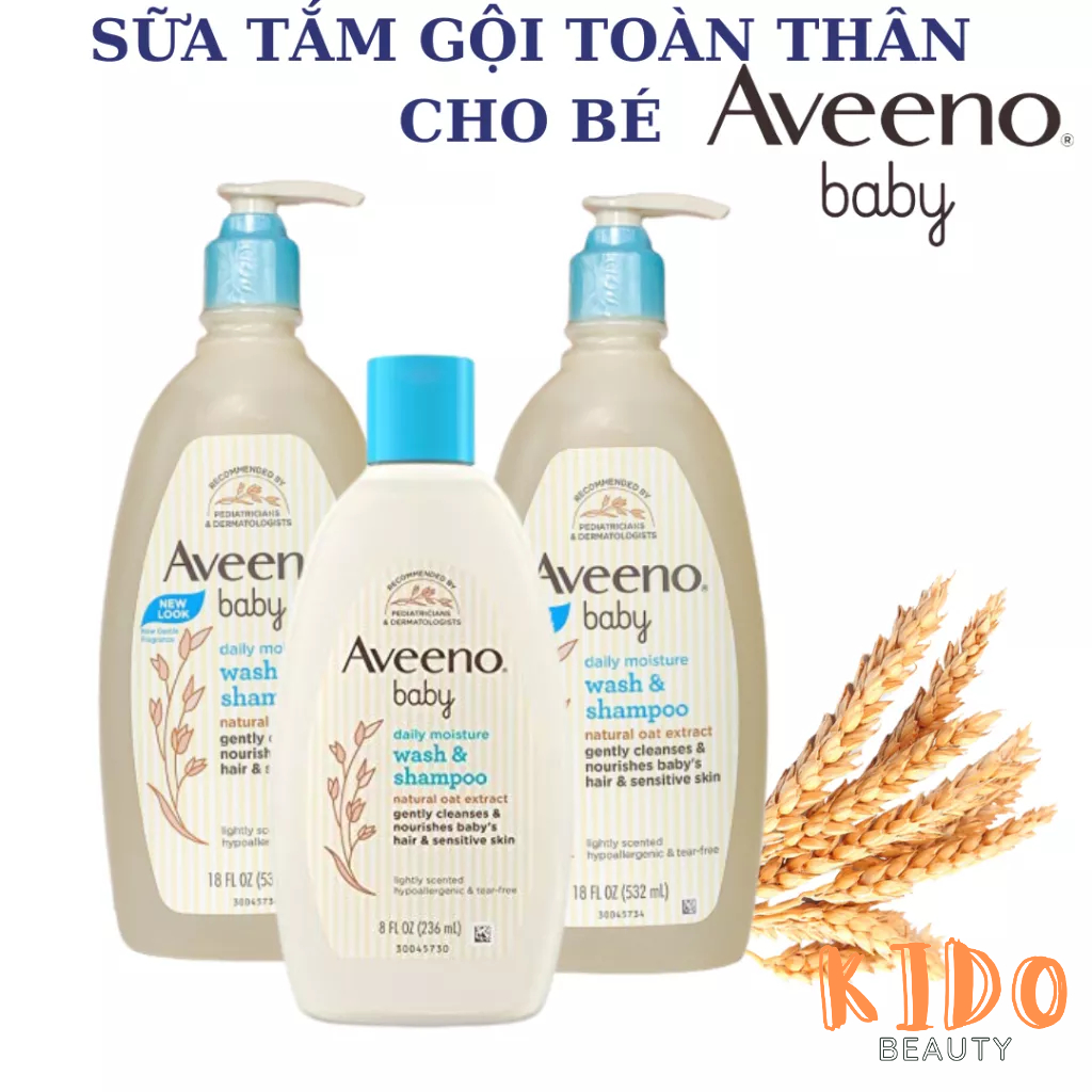 Sữa Tắm Gội Cho Bé Da Nhạy Cảm AVEENO Baby Daily Moisture Wash & Shampoo 236ml/532ml |Tắm gội trẻ em hương yến mạch
