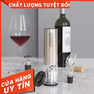 Set 5 món dụng cụ mở nắp rượu vang tự động vỏ thép không gỉ, sạc type, Máy mở rượu vang điện tử chỉ 5s
