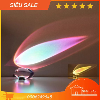 Đèn bàn pha lê mắt thiên thần sáng tạo, Đèn ban đêm chiếu hoàng hôn hình bầu dục , Đèn cầu pha lê 3 màu