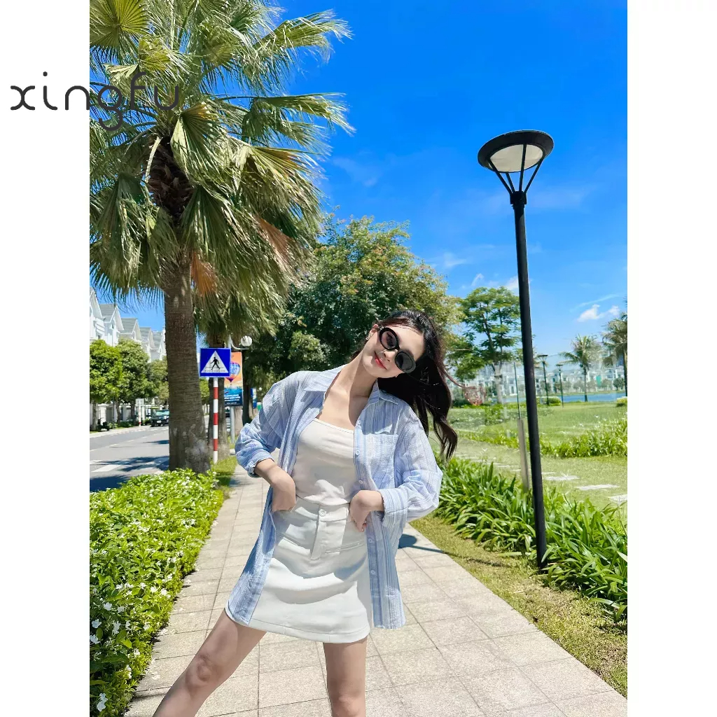 Áo sơ mi  kẻ oversize phong cách hàn TA08