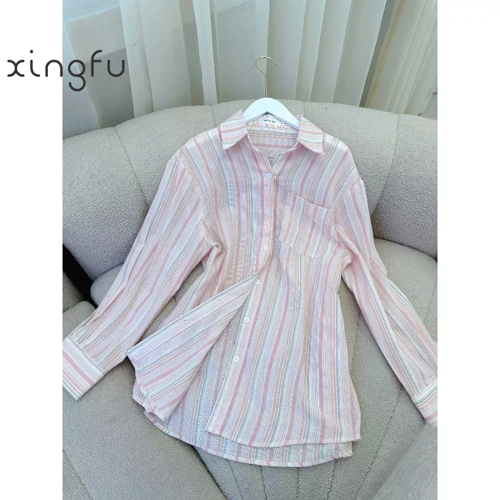 Áo sơ mi  kẻ oversize phong cách hàn TA08
