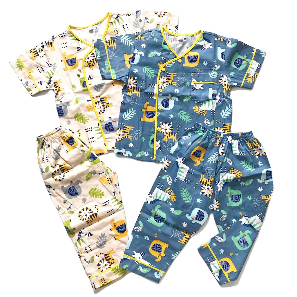 Pijama tay ngắn quần dài cho bé vải cotton Thô đẹp mịn hút mồ hôi nhiều mẫu size 1-9 tuổi 10-40kg