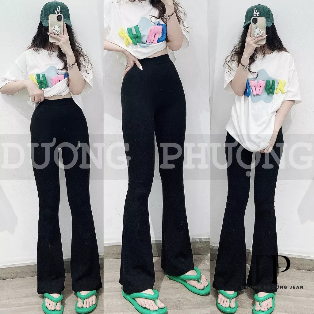 Quần thun nữ co giãn ống loe màu trơn, quần dài nữ lưng cao chất thun cotton hack dáng duongphuongjean - QU105