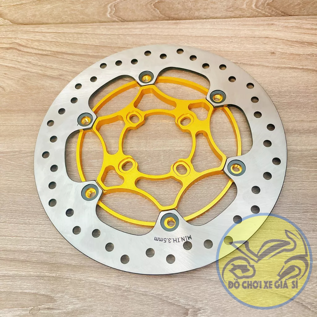 Đĩa thắng Winner size 256mm + Lòng 3D siêu đẹp lắp 4 lỗ thông dụng các dòng xe màu vàng