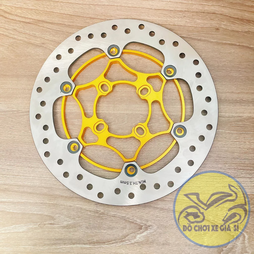 Đĩa thắng Winner size 256mm + Lòng 3D siêu đẹp lắp 4 lỗ thông dụng các dòng xe màu vàng