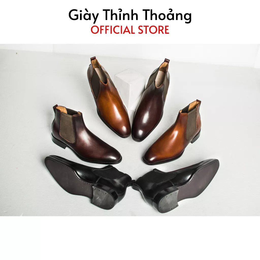Giày Boot Nam Kiểu Dáng Chelsea Khâu Thủ Công Chất Liệu Da Bê Nhập Khẩu Cao Cấp (1A HH 47 JG04)