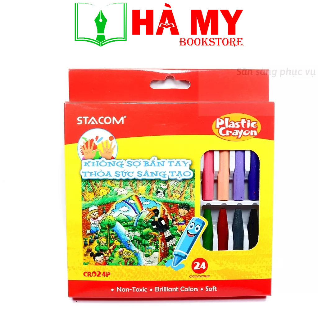 Sáp màu xóa được PLastic Crayon STACOM 12 màu/24 màu (CR012P-CR024P) - Nhà Sách Hà My