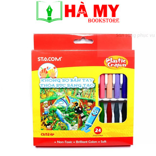 Sáp màu xóa được plastic crayon stacom 12 màu/24 màu - nhà sách hà my