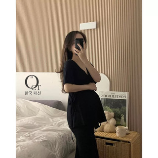 Bầu- Set thun cotton mặc áo ở nhà - basic phong cách Hàn Quốc