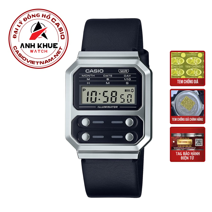 Đồng Hồ Casio Nam A100WEL-1ADF | Vintage | Dây Da | Mặt Chữ Nhật Cổ Điển | Chống Nước