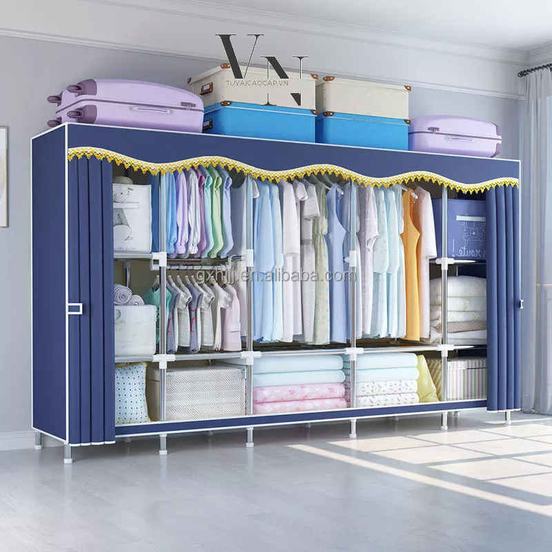 Tủ Vải Đựng Quần Áo Khung Thép Titan 3 Buồng 6 Ngăn Cao Cấp Kích Thước 130X170X45Cm Bảo Hành 12 Tháng 1 Đổi 1