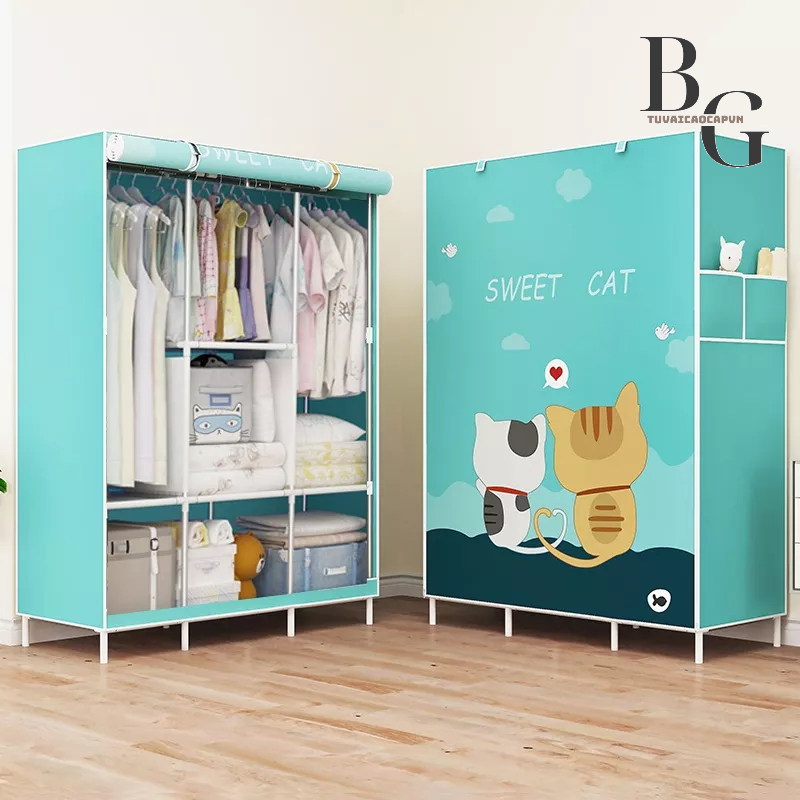 Tủ quần áo vải tủ vải khung thép 3d 3 buồng 6 ngăn TUVAIBUIAN tủ lắp ráp đa năng tủ treo đựng quần áo vải sinh viên