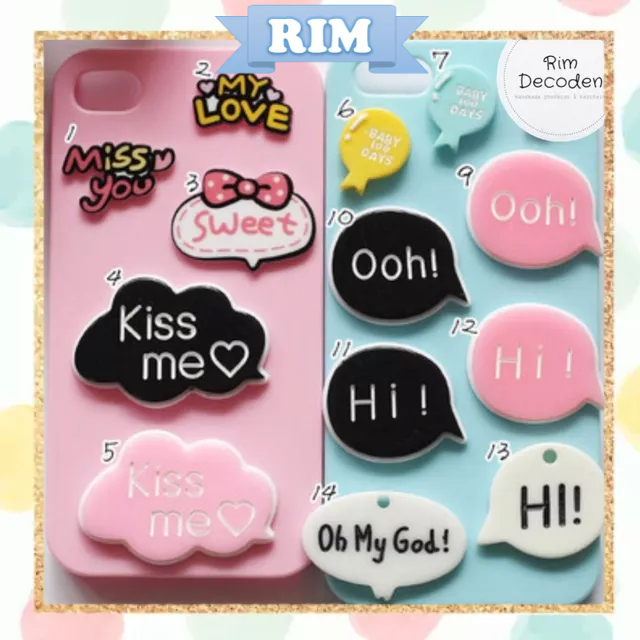 Charm nhựa - Chữ Hi, Kiss me nhựa cứng - Trang trí ốp điện thoạ