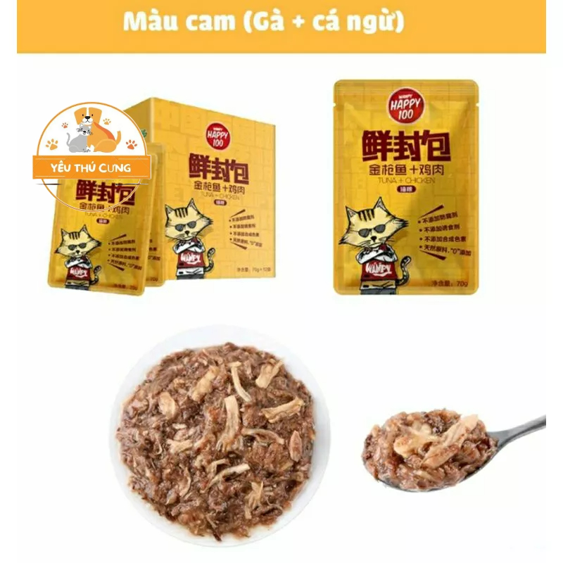 Pate Happy 100 đủ vị ⚡GIÁ RẺ⚡ dành cho mèo giá rẻ gói 70g