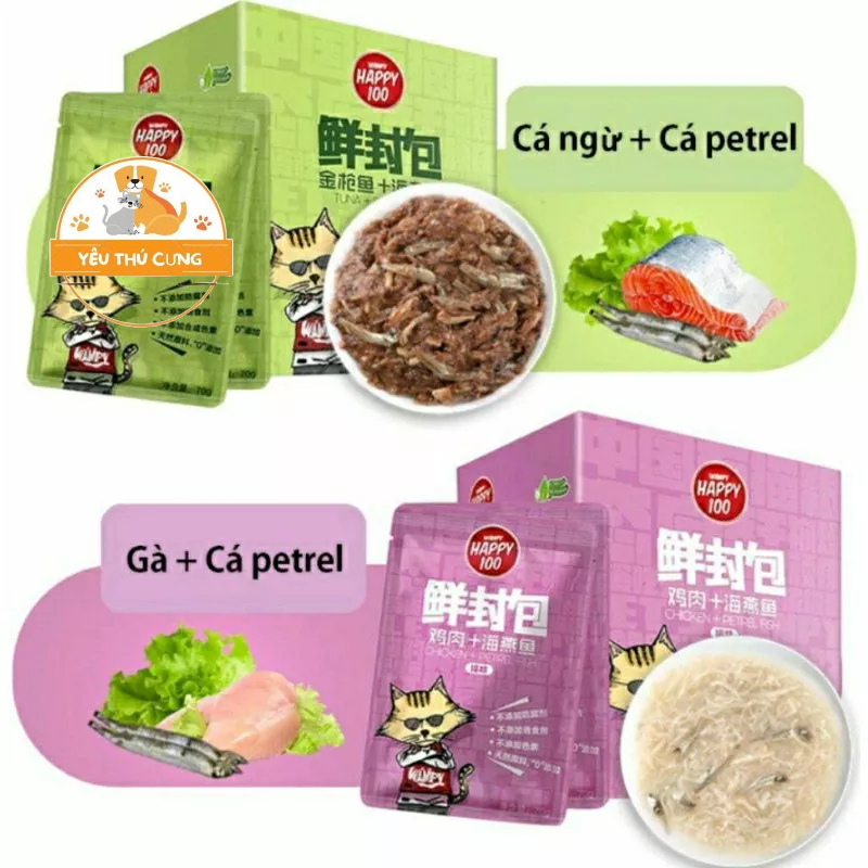 Pate Happy 100 đủ vị ⚡GIÁ RẺ⚡ dành cho mèo giá rẻ gói 70g