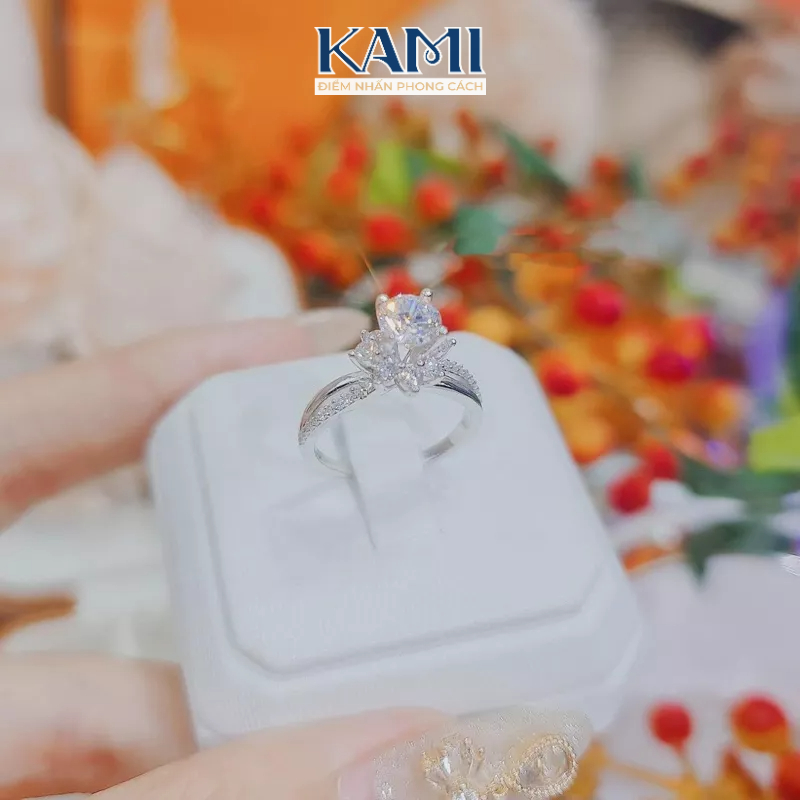 Nhẫn rỗng gắn hột đá cz nhân tạo siêu sáng trang sức cao cấp Kami NG237