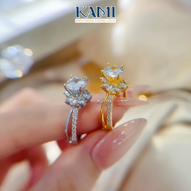 Nhẫn rỗng gắn hột đá cz nhân tạo siêu sáng trang sức cao cấp Kami NG237
