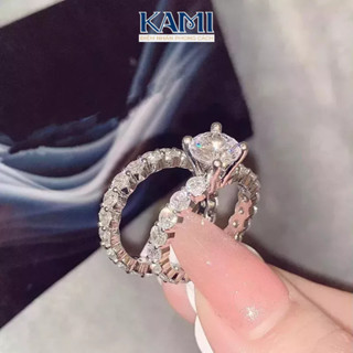 Nhẫn 2 chiếc full xoàn gắn đá 4ly nhân tạo siêu sáng xi bạch kim Kami