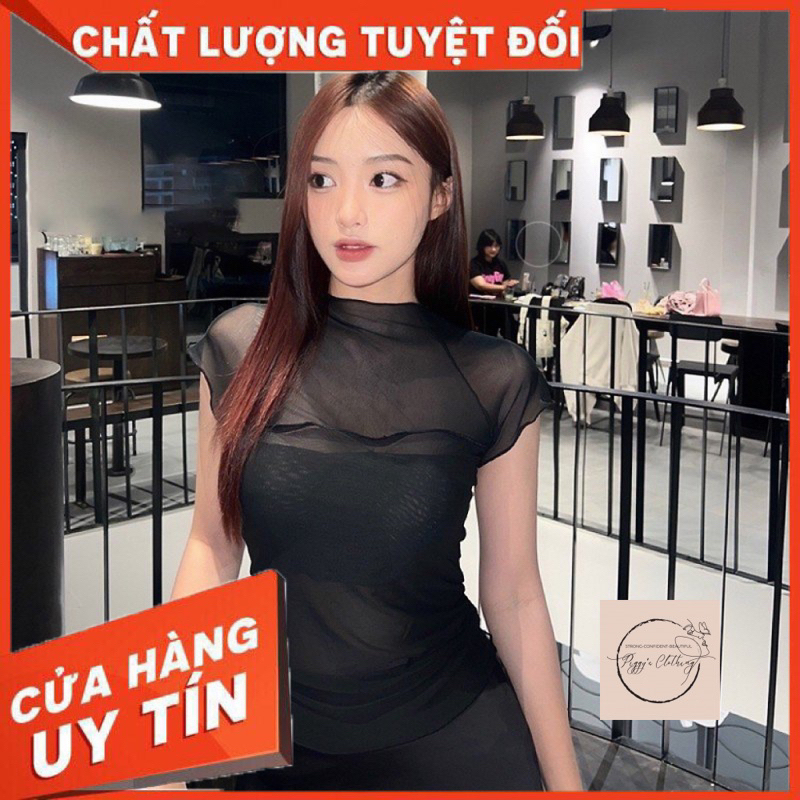 Áo Kiểu Thun Phối Lưới Nữ Cá Tính Piggy.house - Áo Xuyên Thấu Phối Thun Sexy