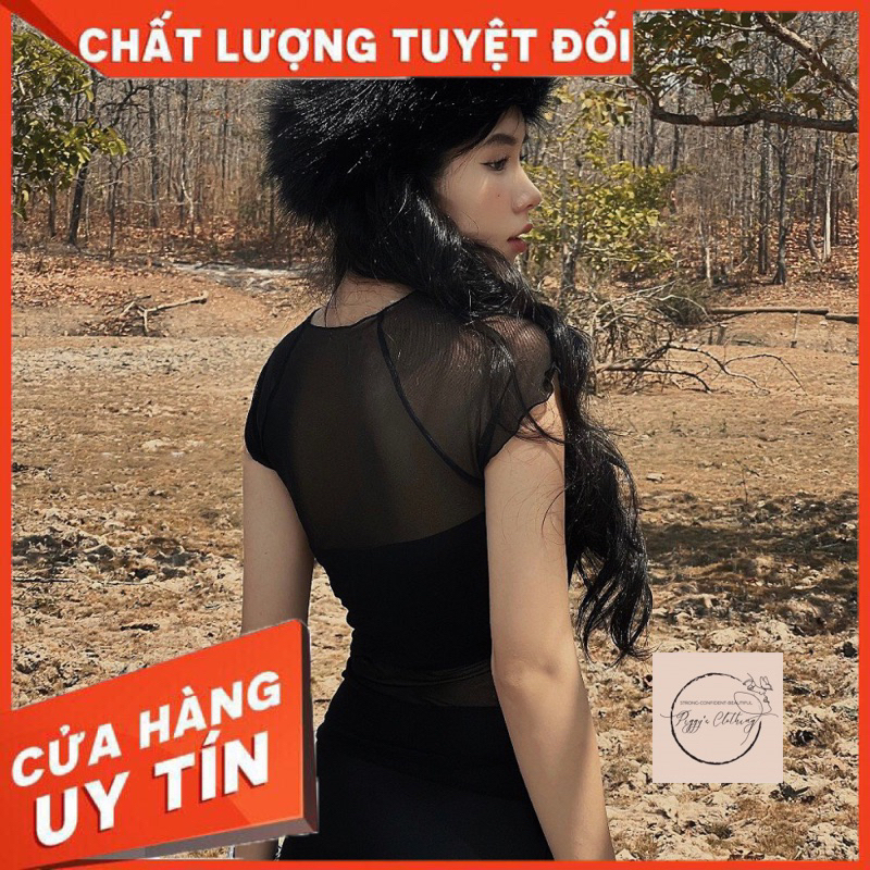 Áo Kiểu Thun Phối Lưới Nữ Cá Tính Piggy.house - Áo Xuyên Thấu Phối Thun Sexy