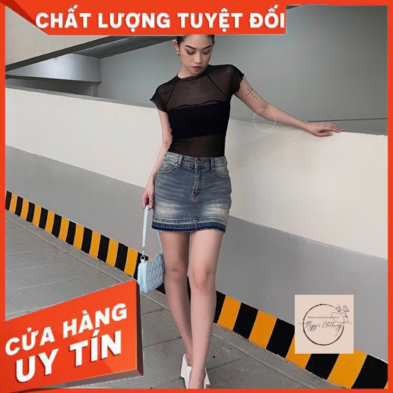Áo Kiểu Thun Phối Lưới Nữ Cá Tính Piggy.house - Áo Xuyên Thấu Phối Thun Sexy