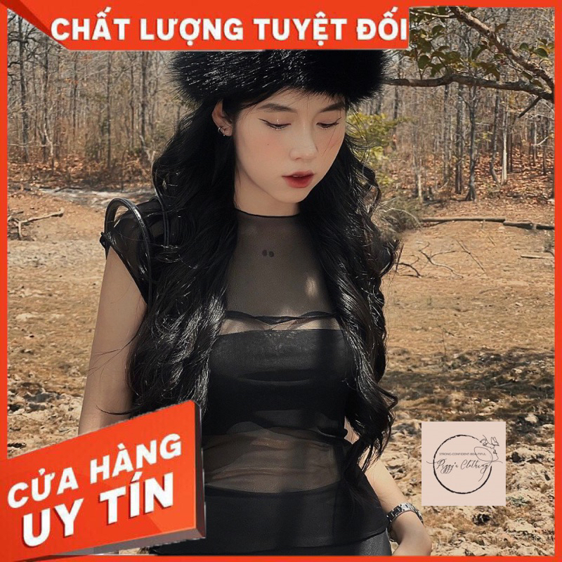 Áo Kiểu Thun Phối Lưới Nữ Cá Tính Piggy.house - Áo Xuyên Thấu Phối Thun Sexy