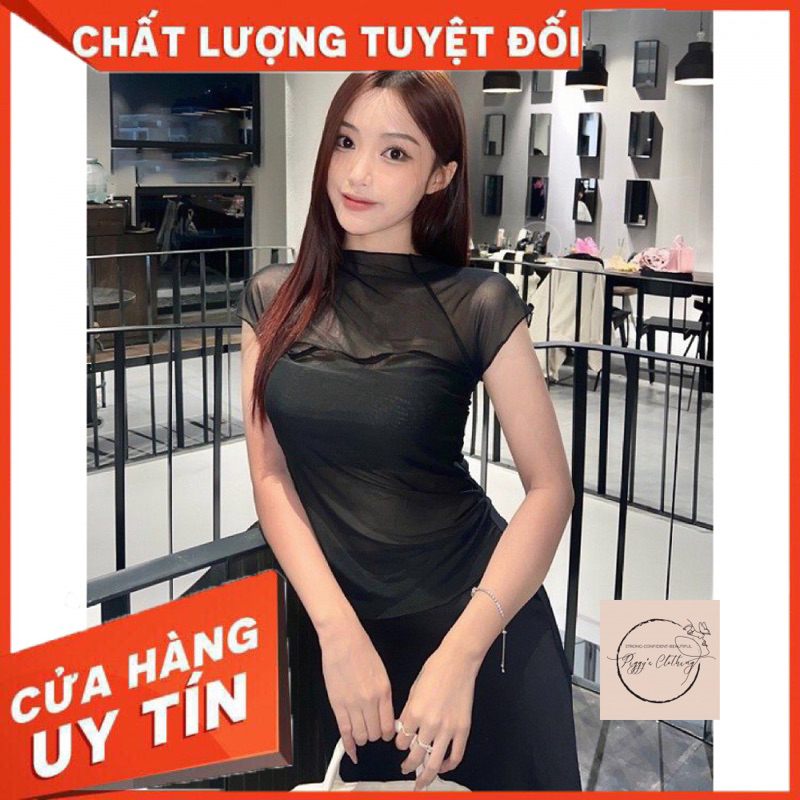 Áo Kiểu Thun Phối Lưới Nữ Cá Tính Piggy.house - Áo Xuyên Thấu Phối Thun Sexy