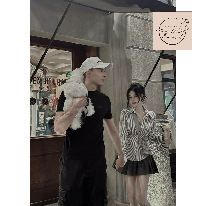 Set sơmi kẻ kèm chân váy xếp ly cực hot