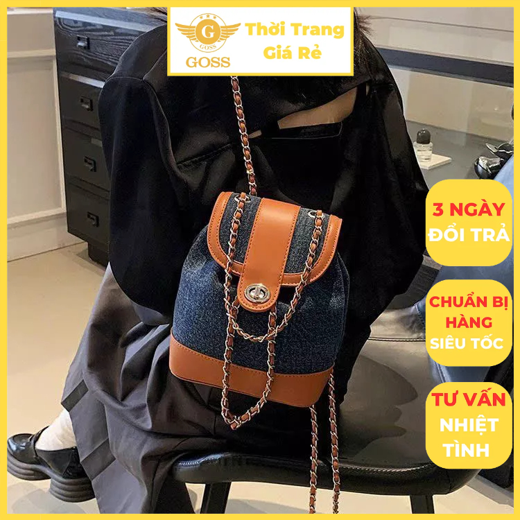 Túi Xách Nữ Túi Balo Da PU Phối Denim Kết Hợp Dây Xích Trendy GOSS GT01 Túi Dây Da Phối Xích Đeo Chéo Dạo Phố Đi Học