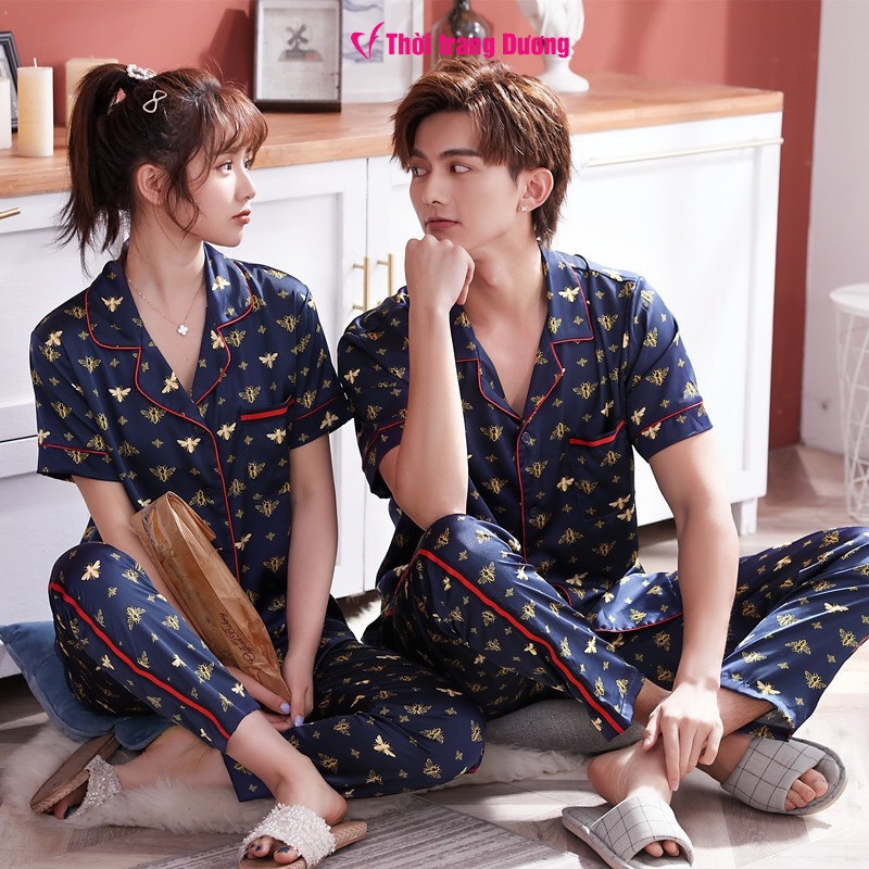 NG9311 Bộ pyjama đôi nam/nữ ngắn tay/ dài tay lụa satin mềm mại cao cấp hàng nhập