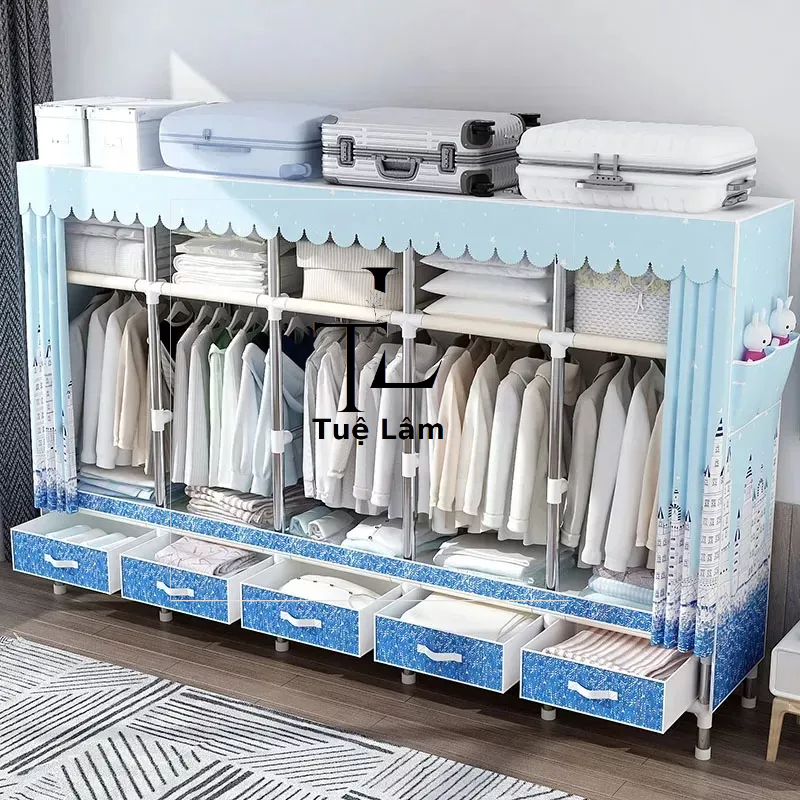 Tủ quần áo tủ vải đựng quần áo tủ quần áo sắt Tủ vải Khung thép không gỉ Tủ quần áo