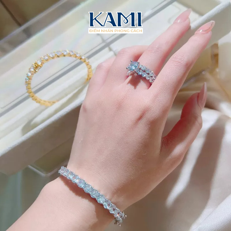Vòng tay full xoàn gắn đá 6ly siêu sáng Kami trang sức