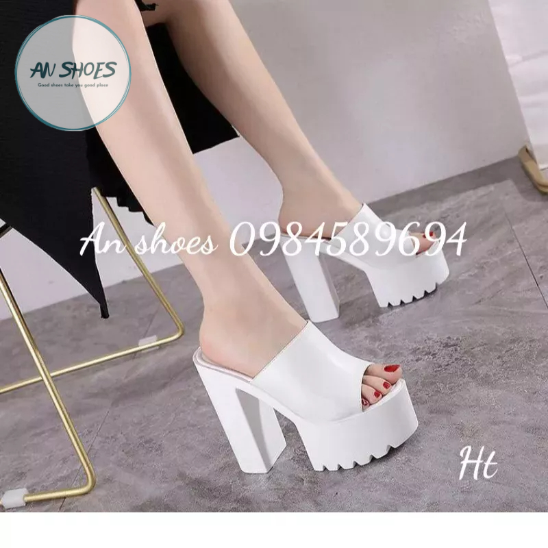 ☘️ AN SHOES☘️ Guốc cô dâu  quai bản da mềm, đế vuông 14cm, đế trước 6cm. hàng có sẵn.