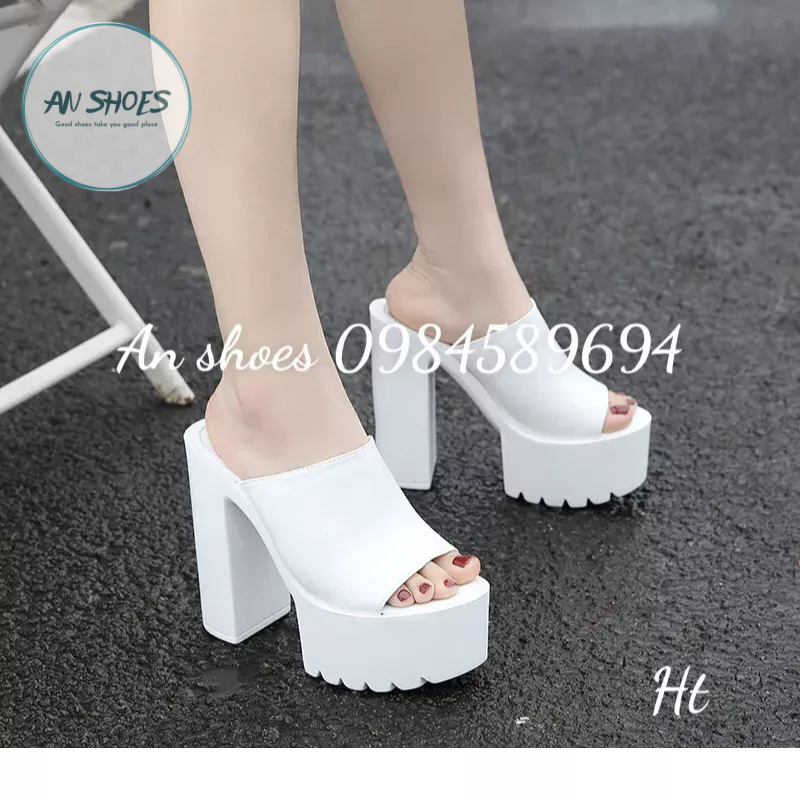 ☘️ AN SHOES☘️ Guốc cô dâu  quai bản da mềm, đế vuông 14cm, đế trước 6cm. hàng có sẵn.