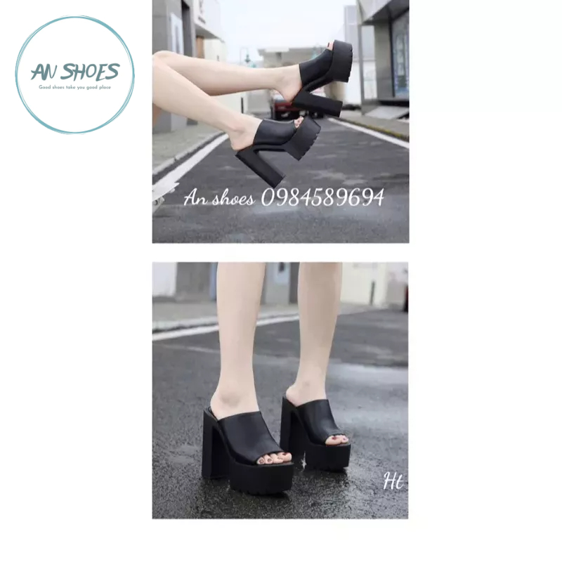 ☘️ AN SHOES☘️ Guốc cô dâu  quai bản da mềm, đế vuông 14cm, đế trước 6cm. hàng có sẵn.
