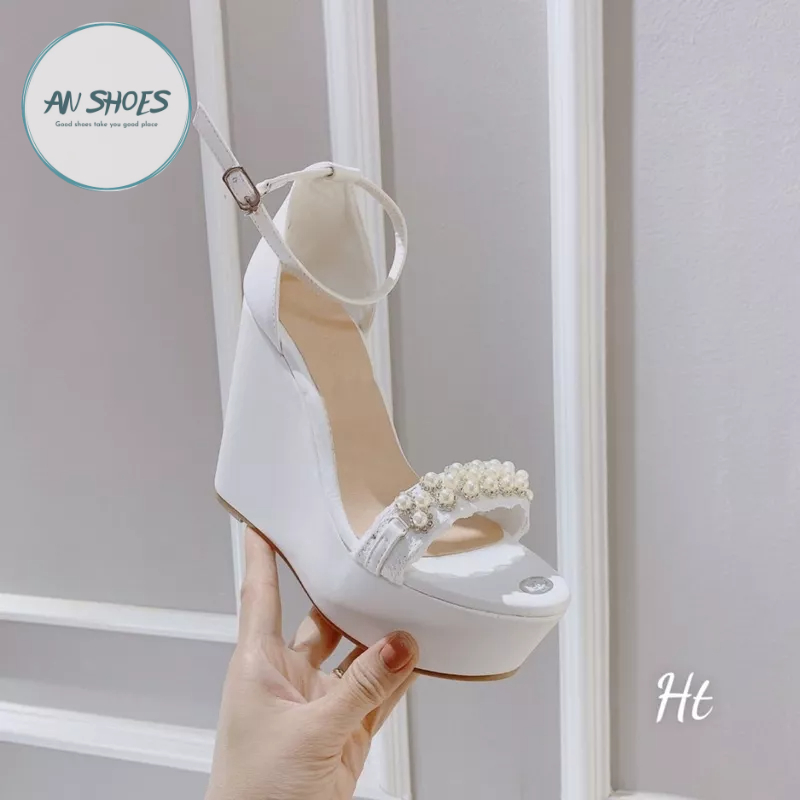 ❄️ Sandal xuồng cô dâu gắn hạt trai gót  9cm và 12cm