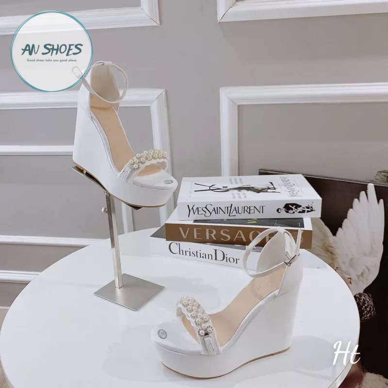 ❄️ Sandal xuồng cô dâu gắn hạt trai gót  9cm và 12cm