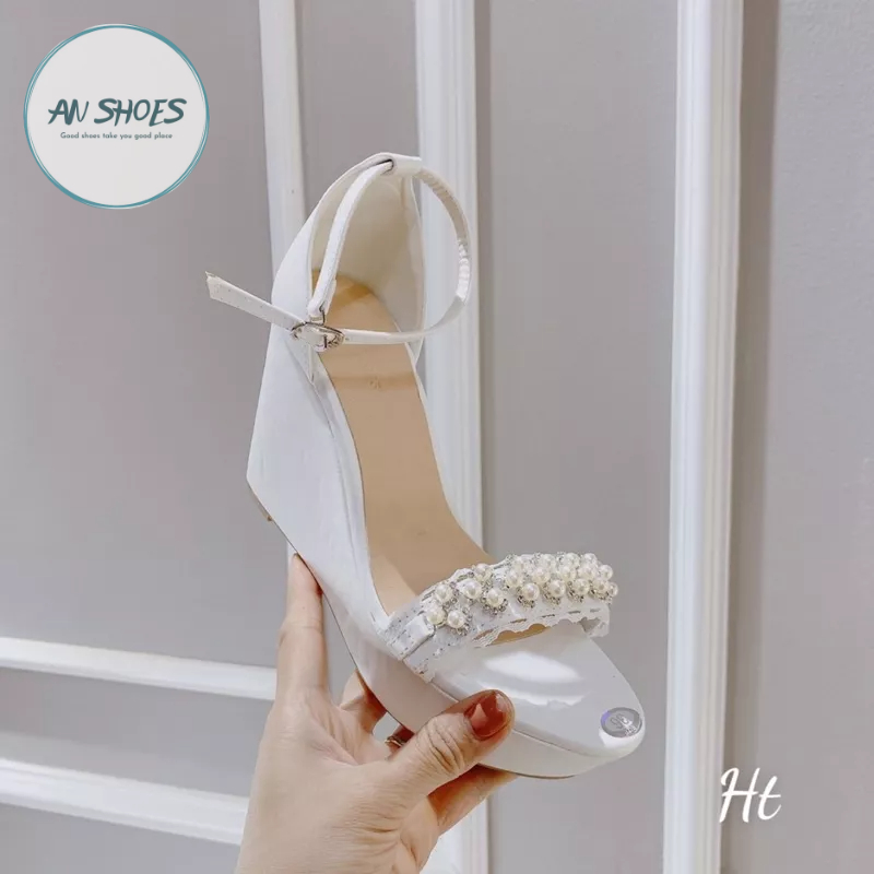 ❄️ Sandal xuồng cô dâu gắn hạt trai gót  9cm và 12cm