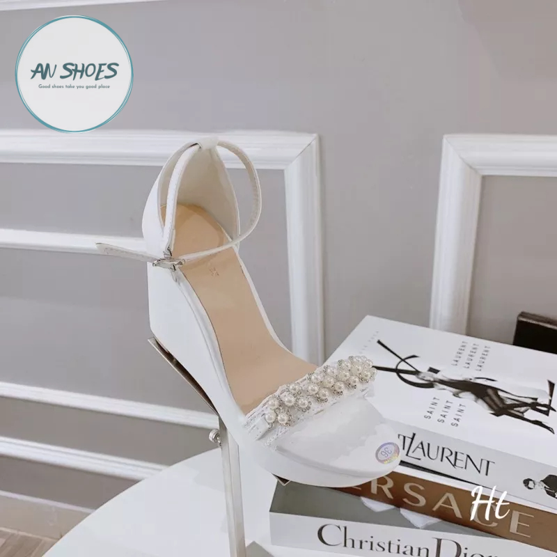 ❄️ Sandal xuồng cô dâu gắn hạt trai gót  9cm và 12cm