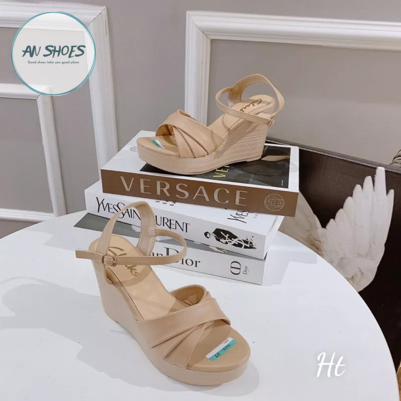 ❄️ Sandal xuồng quai xếp ly cô dâu đế cao 9cm