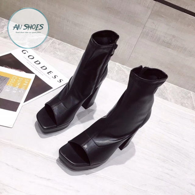 Boots hở mũi da đúp đế cao 12cm