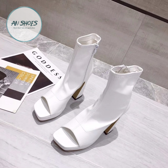 Boots hở mũi da đúp đế cao 12cm