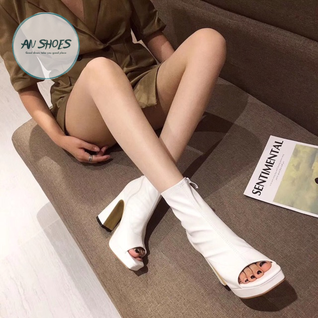 Boots hở mũi da đúp đế cao 12cm