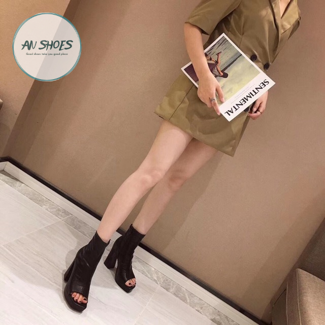 Boots hở mũi da đúp đế cao 12cm