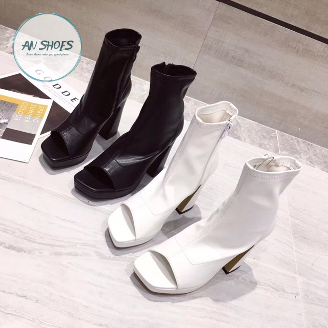 Boots hở mũi da đúp đế cao 12cm