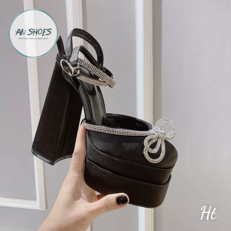 ❄️ Hàng Quảng Châu fullbox❄️ Sangdal bít mũi viền đá gắn nơ xinh blinh cao 15 cm